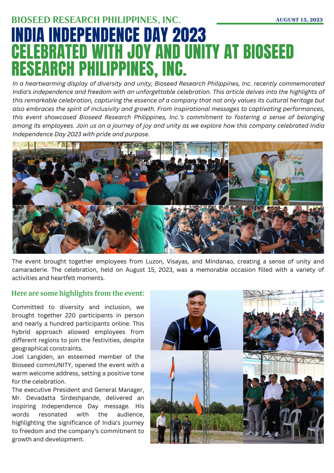 India Independence Day 2023 - Bioseed Research Philippines Inc.